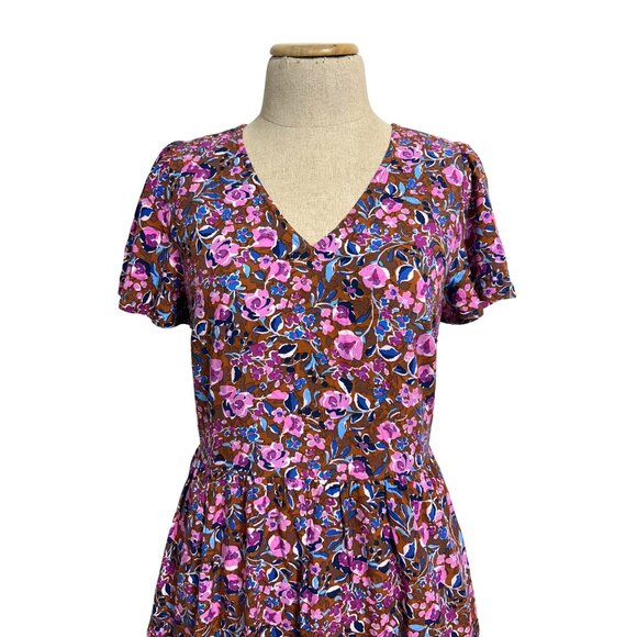 J.Crew Factory Dress Women's Size 2 Flutter-Sleeve Tiered Midi Floral Multicolor - Picture 5 of 10